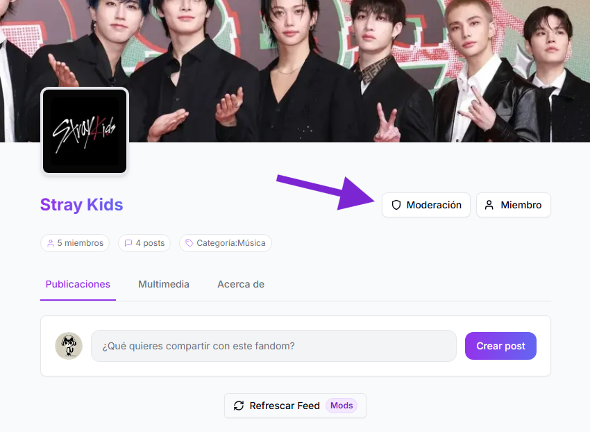 Botón de acceso al panel de moderación